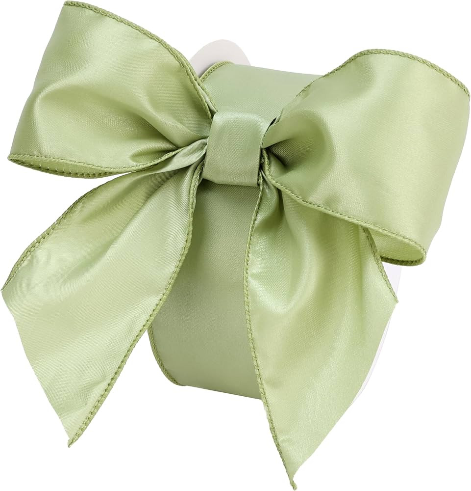 Sage Green Satin Wired Ribbon 2.5" x 25 Yd, Dusty Sage Wire Edge Decorative Ribbon for Wreaths Su... | Amazon (US)