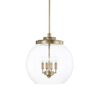 Capital Lighting Fixture Company Mid Century 60-Watt 4-Light Aged Brass Pendant Light with Clear ... | The Home Depot