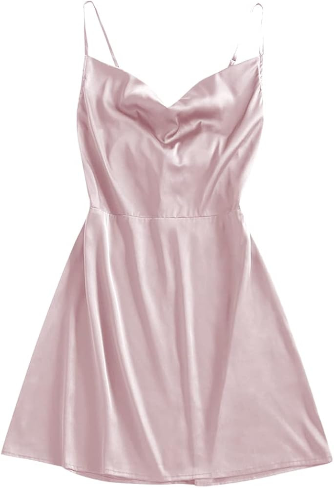 ZAFUL Women's Satin Sleeveless Spaghetti Strap Mini Dress Side Slit Cowl Neck Cocktail Party Dres... | Amazon (US)