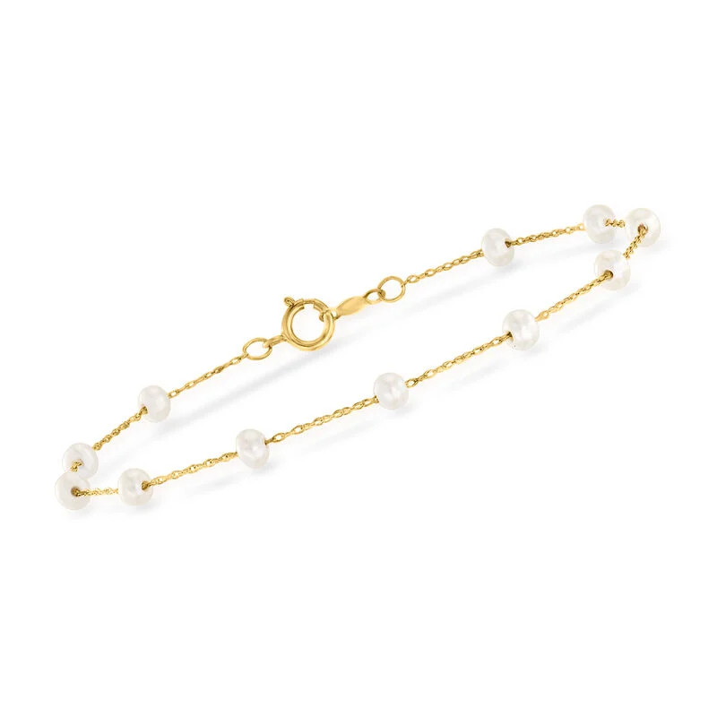 3-3.5mm Cultured Pearl Station Bracelet in 14kt Yellow Gold | Ross-Simons