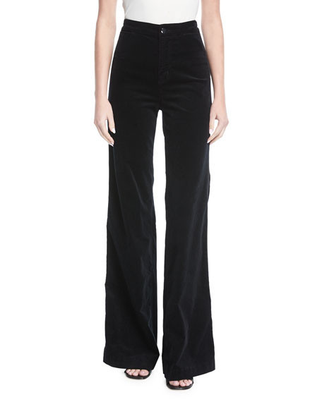 Isabella High-Rise Tailored Wide-Leg Velveteen Pants | Neiman Marcus
