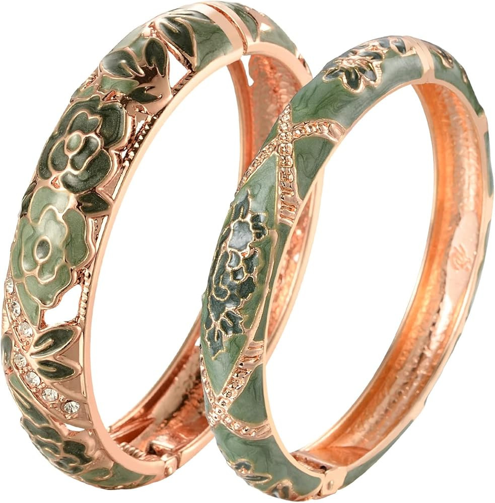 UJOY Vintage Jewelry Cloisonne Handcrafted Enameled Gorgeous Rhinestone Rose Hinged Cuff Bracelet... | Amazon (US)