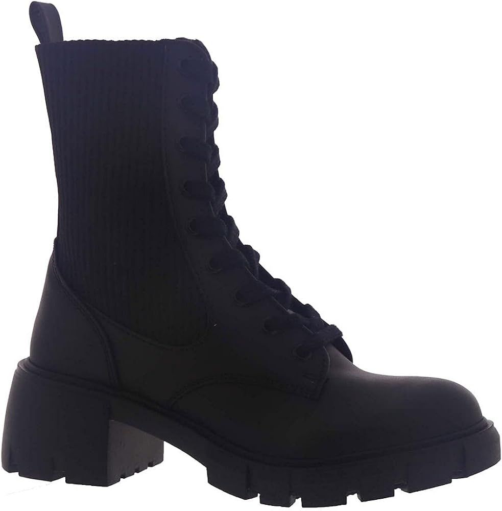 Amazon.com | Steve Madden Women's Hunt Combat Boot, Black Leather, 6 | Fashion Sneakers | Amazon (US)