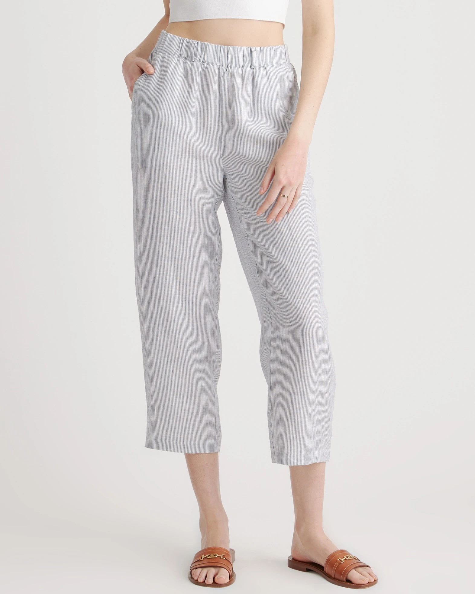 100% European Linen Pants in Blue Pinstripe | Quince