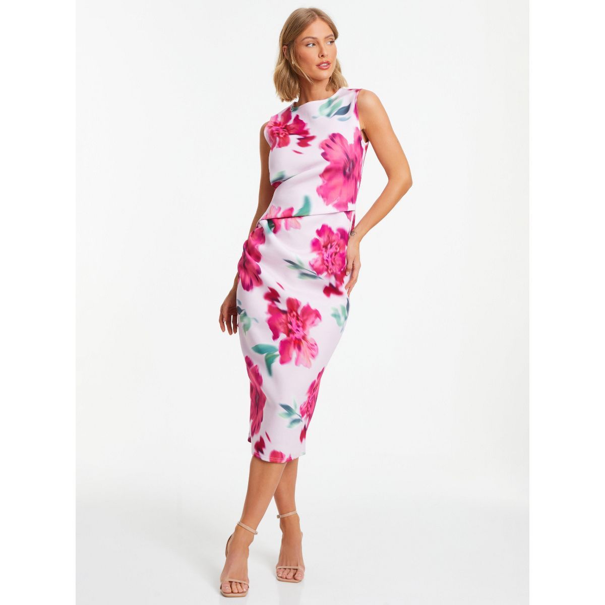 QUIZ Women's Scuba Crepe Floral Round Neck Midi Dress | Target