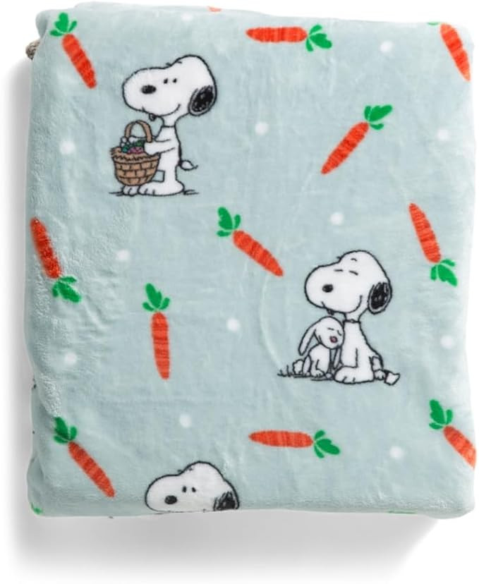 Berkshire Blanket Peanuts Snoopy VelvetLoft Throw Blanket, Light Blue with Carrots and Bunny Patt... | Amazon (US)