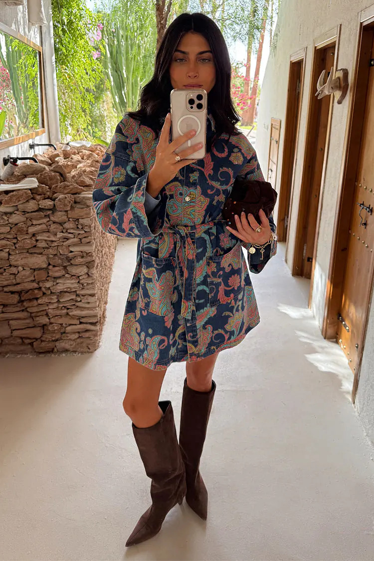 Denim Paisley Belted Shacket | Never Fully Dressed US