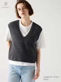 Women's 3D Knit Soufflé Yarn V Neck Vest | UNIQLO UK | UNIQLO (UK)