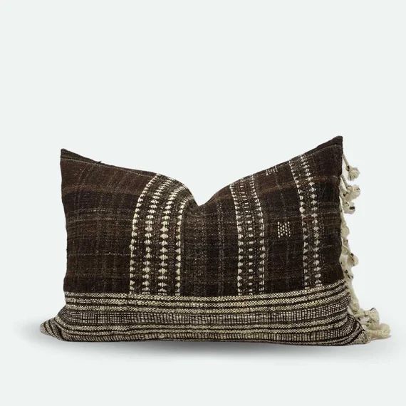 Medium Lumbar Pillow Cover - Cocoa Indian Wool Stripe | Etsy (US)