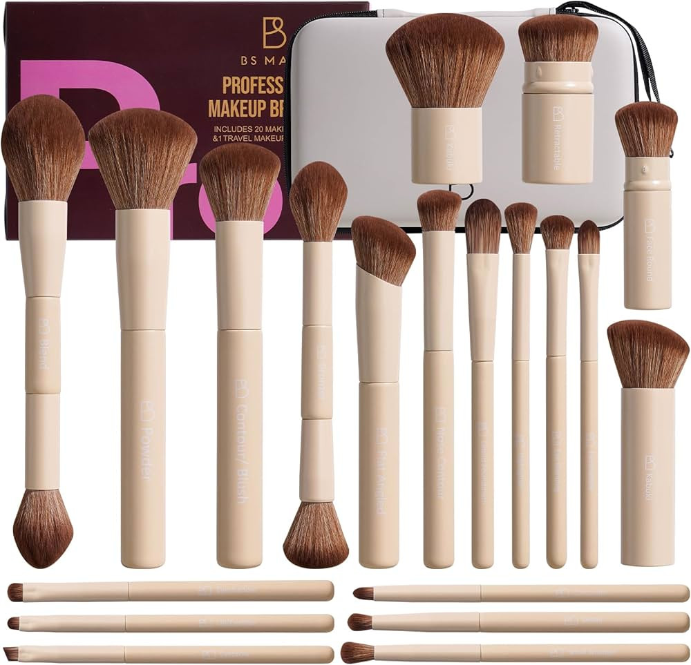 Professional Makeup Brushes BS-MALL With Travel Case - Kabuki Brush Eyeshadow Brush, Concealer Br... | Amazon (US)