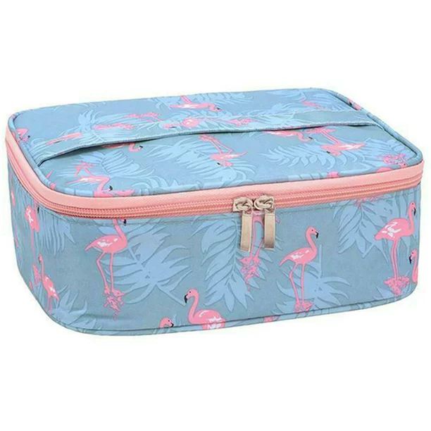 Portable Travel Makeup Cosmetic Toiletry Bag Organizer Case for Women, Blue with Pink Flamingo De... | Walmart (US)