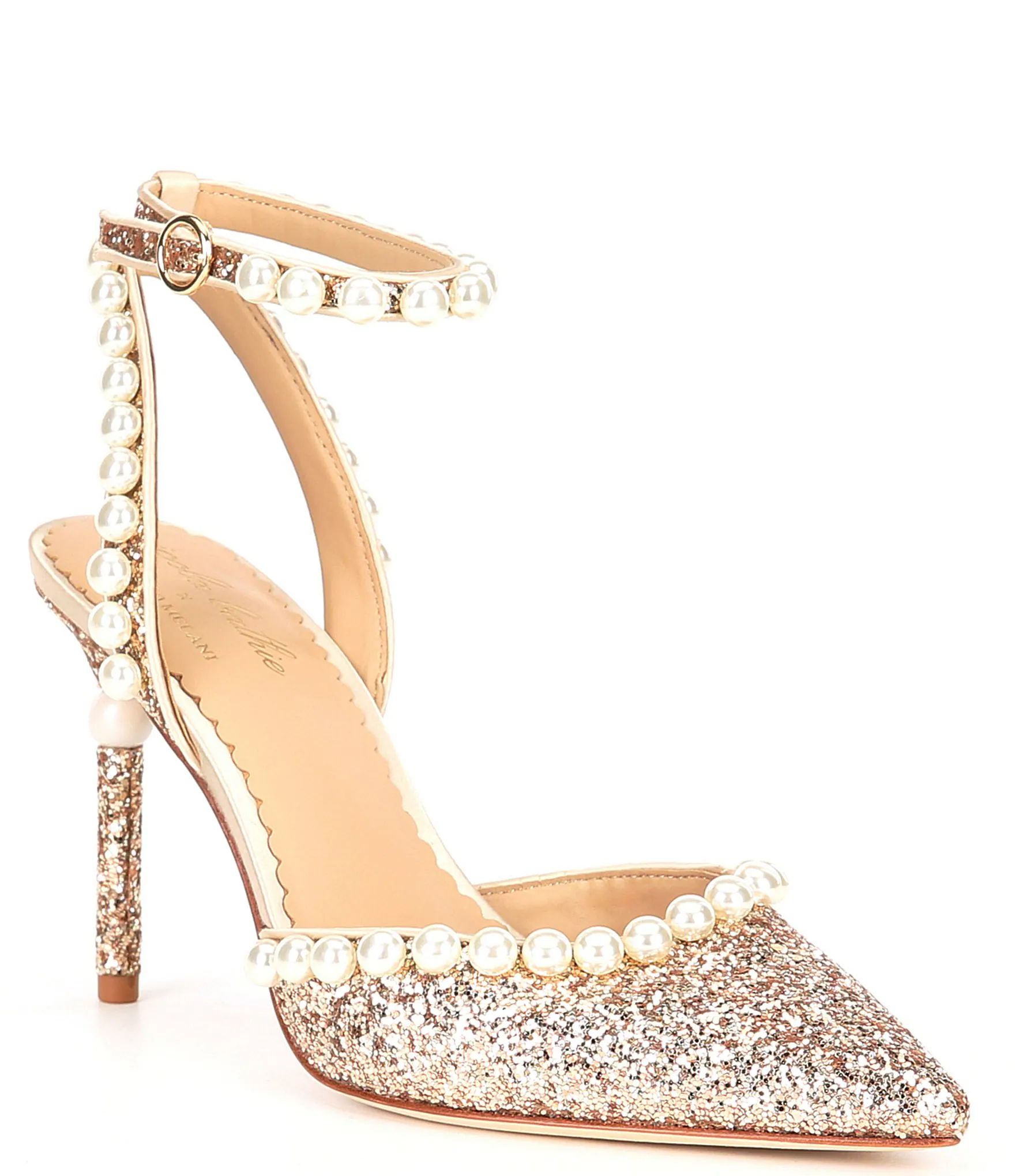 x Nicola Bathie Bebe Ankle Strap Glitter Pearl Detailing Pumps | Dillard's