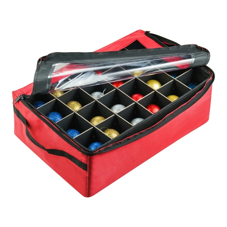 Tiny Tim Totes Ornament Storage Box with 48 Compartments and Dividers, Red Canvas | Walmart (US)