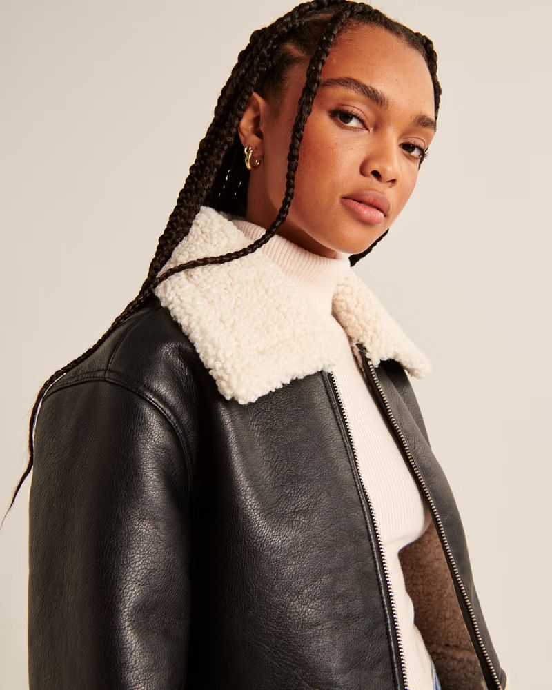 Vegan Leather Shearling Jacket | Abercrombie & Fitch (US)