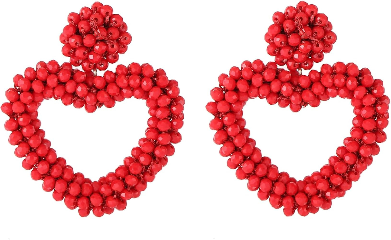 Heart Beaded Earrings for Women Handmade Crystal Bead Heart Shaped Dangle Statement Earrings Bohe... | Amazon (US)