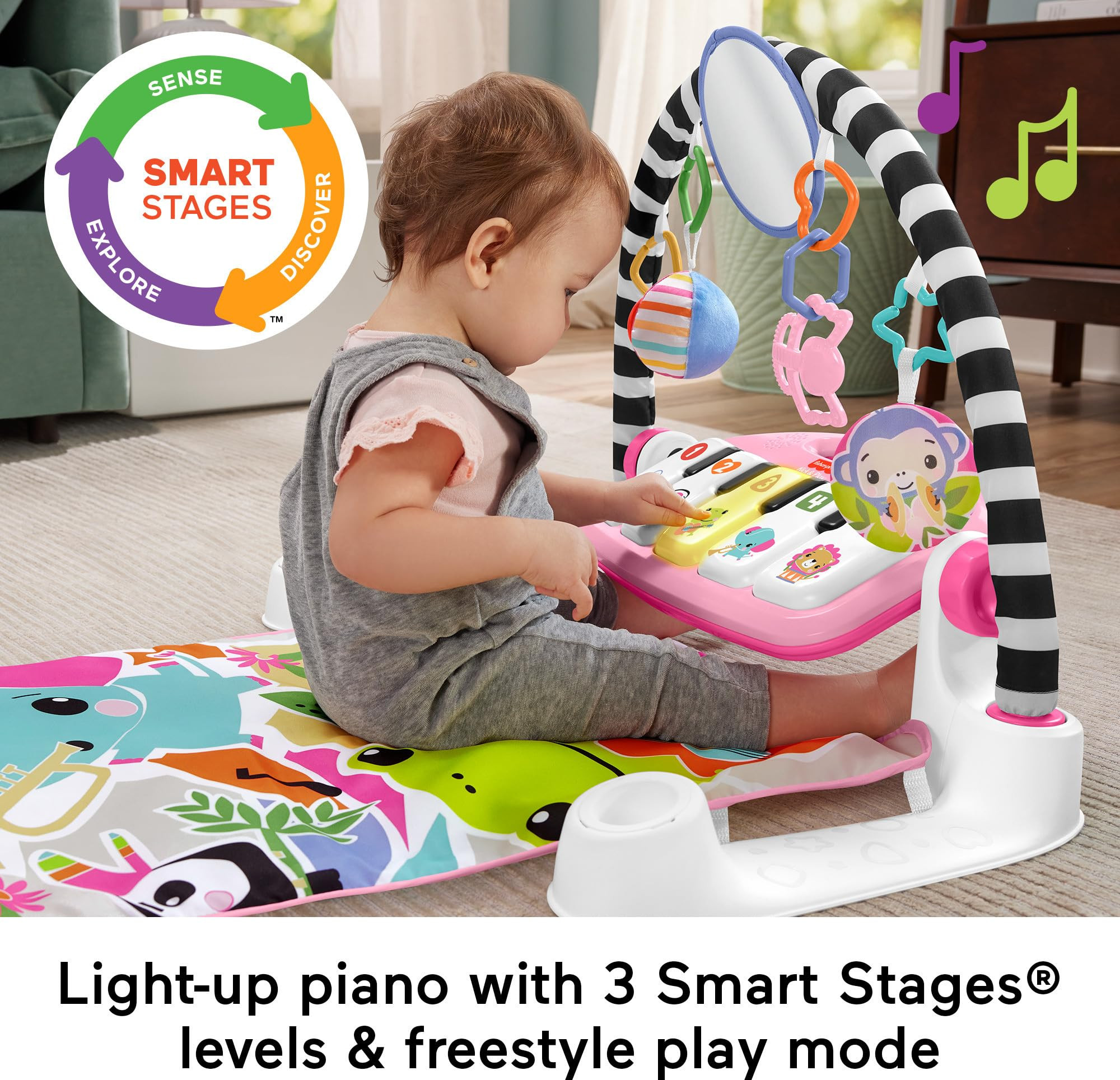 Fisher-Price Baby Playmat Glow and Grow Kick & Play Piano Gym, Pink Musical Learning Toy with Dev... | Amazon (US)