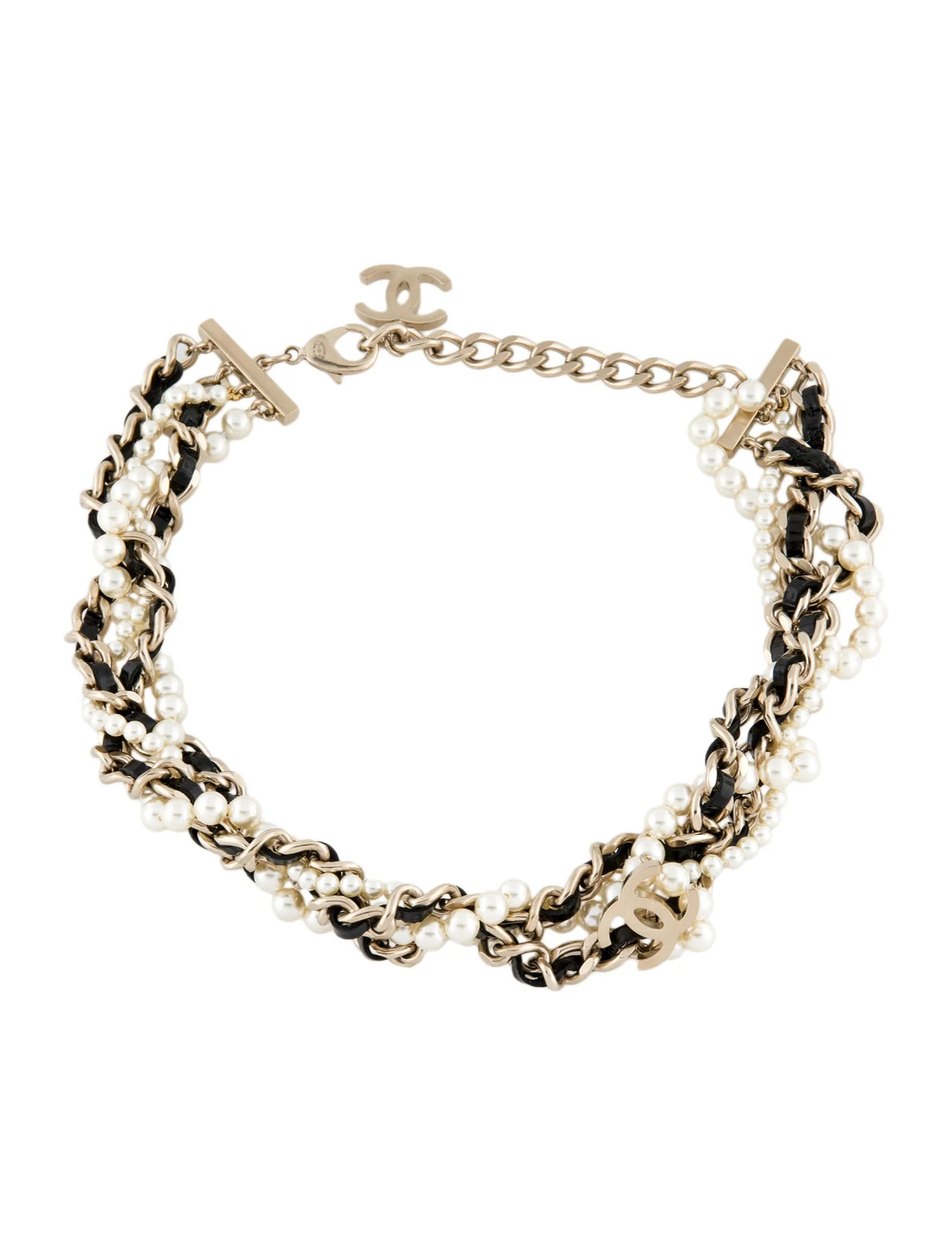Faux Pearl & Leather CC Choker Necklace | The RealReal