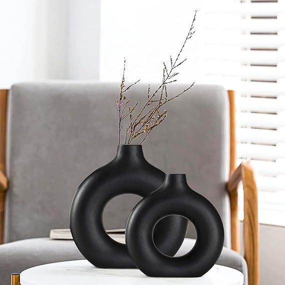 Black Ceramic Vase for Modern Home Decor,Round Matte Pampas Flower Vases Minimalist Nordic Boho I... | Amazon (US)