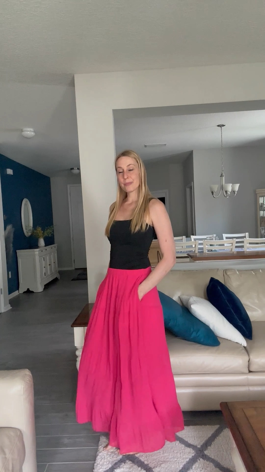 Long bright pink maxi skirt 
🤍 this maxi skirt is full and fun to twirl in
🤍 it can be paired with numerous tops and is stretchy 
🤍 fits true to size, wearing size small and I am 5’10”
🤍 Amazon fashion under $50 find

#LTKTall
