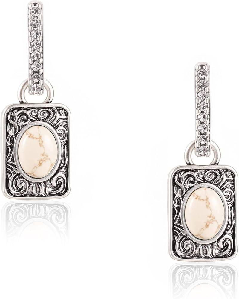 Montana West x Wrangler Natural Gemstone Dangle Hoop Earrings for Women Gold Plated | Amazon (US)