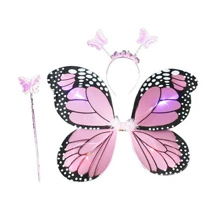 3pcs Girls Fairy Set Led Wings Headband and Fairy Wand Costume for Kids (Pink) | Walmart (US)