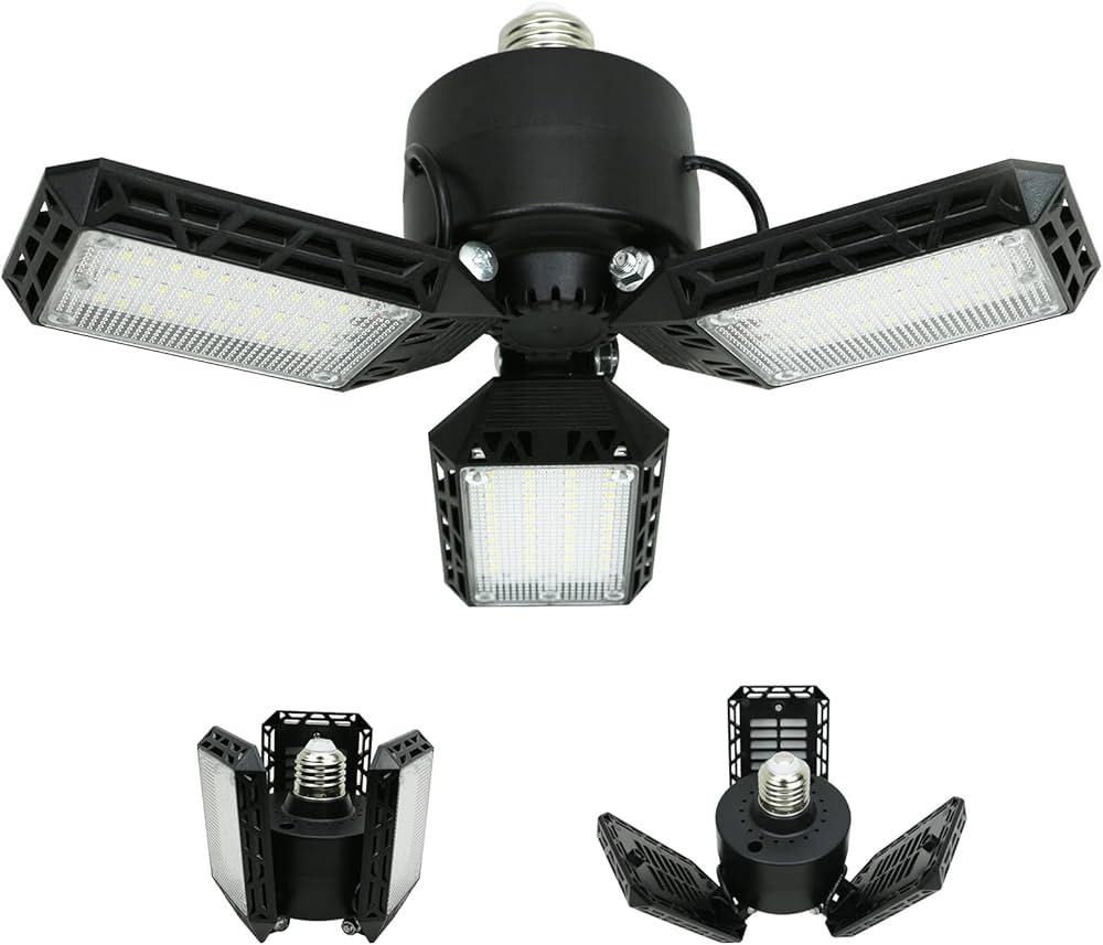 QiyuanLS Garage Light LED Garage Light 80W Led Garage Ceiling Lights with 3 Adjustable Panels Gar... | Amazon (US)