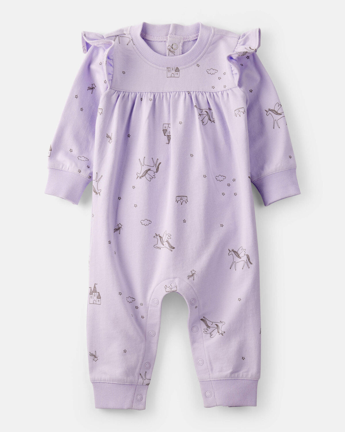 Baby Girl Unicorn Print Cotton Long-Sleeve Jumpsuit - Purple | Carter's | Carter's Inc