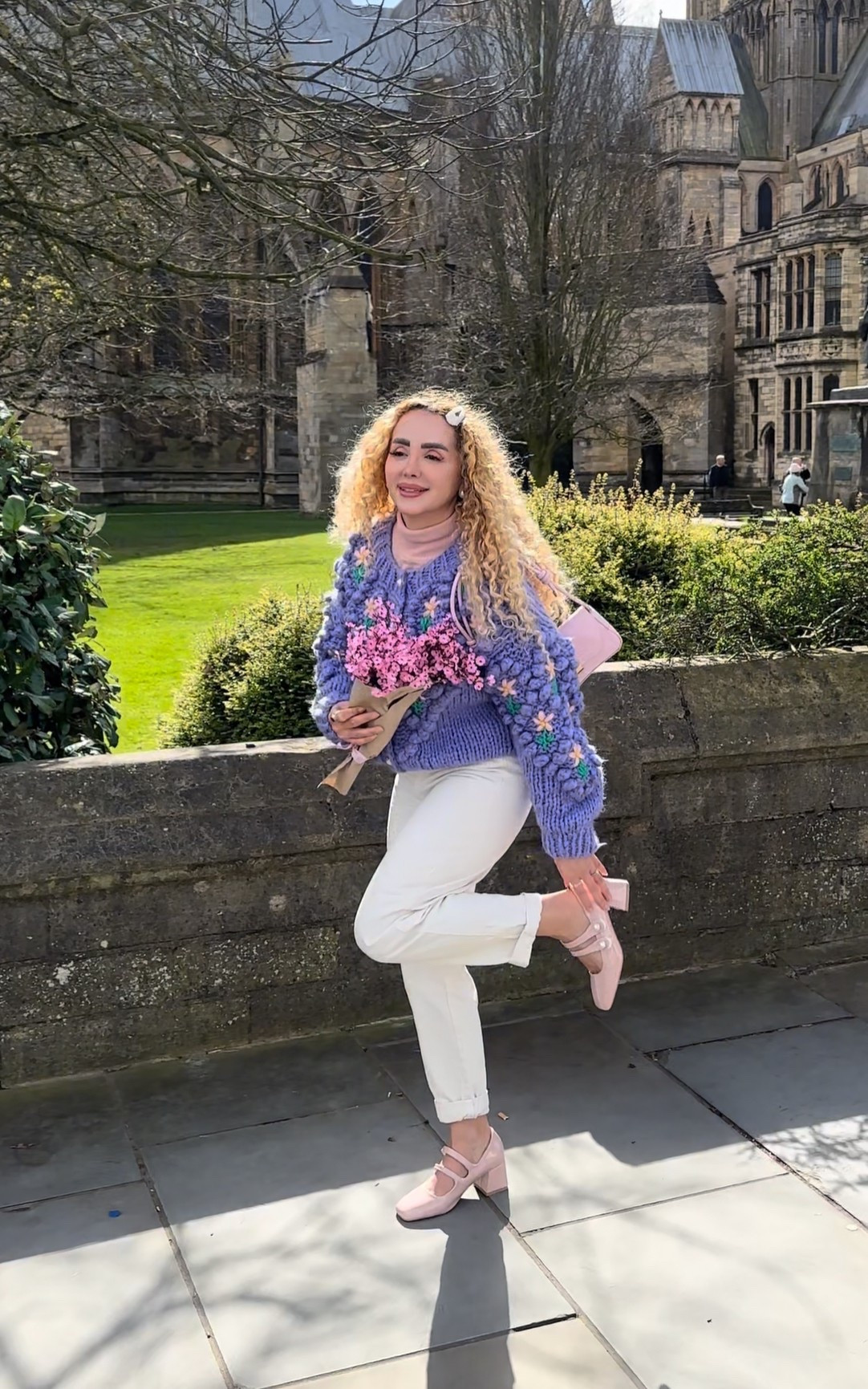 Spring outfit, Chunky purple cardigan with Mary Jane pink pump 

#LTKuk #LTKAprilSpotlight #LTKspring