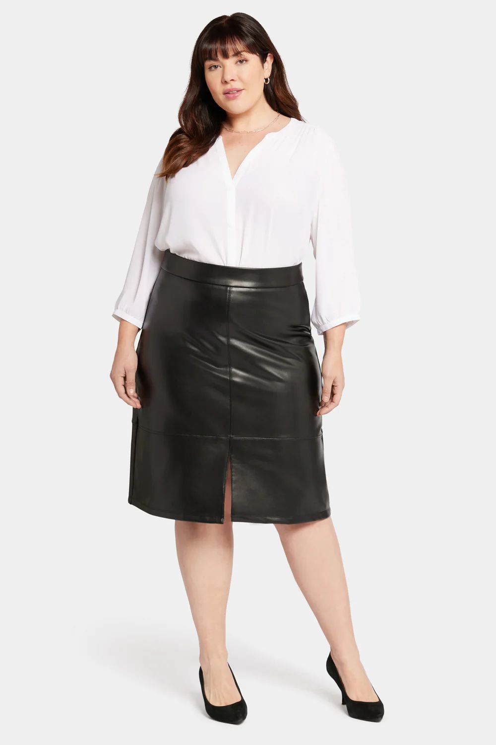 Faux Leather A-Line Skirt In Plus Size - Black | NYDJ