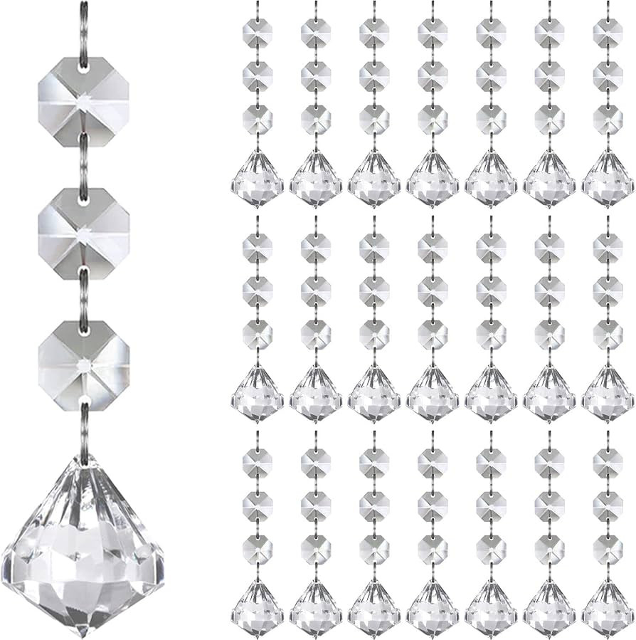 Jishi 30pk Crystal Diamond Ornaments for Christmas Tree Decorations, Hanging Clear Plastic Acryli... | Amazon (US)