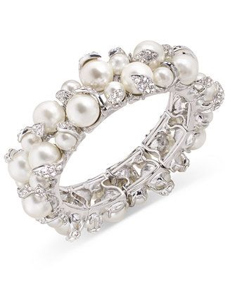 Charter Club Silver-Tone Pavé & Imitation Pearl Stretch Bracelet, Created for Macy's - Macy's | Macy's