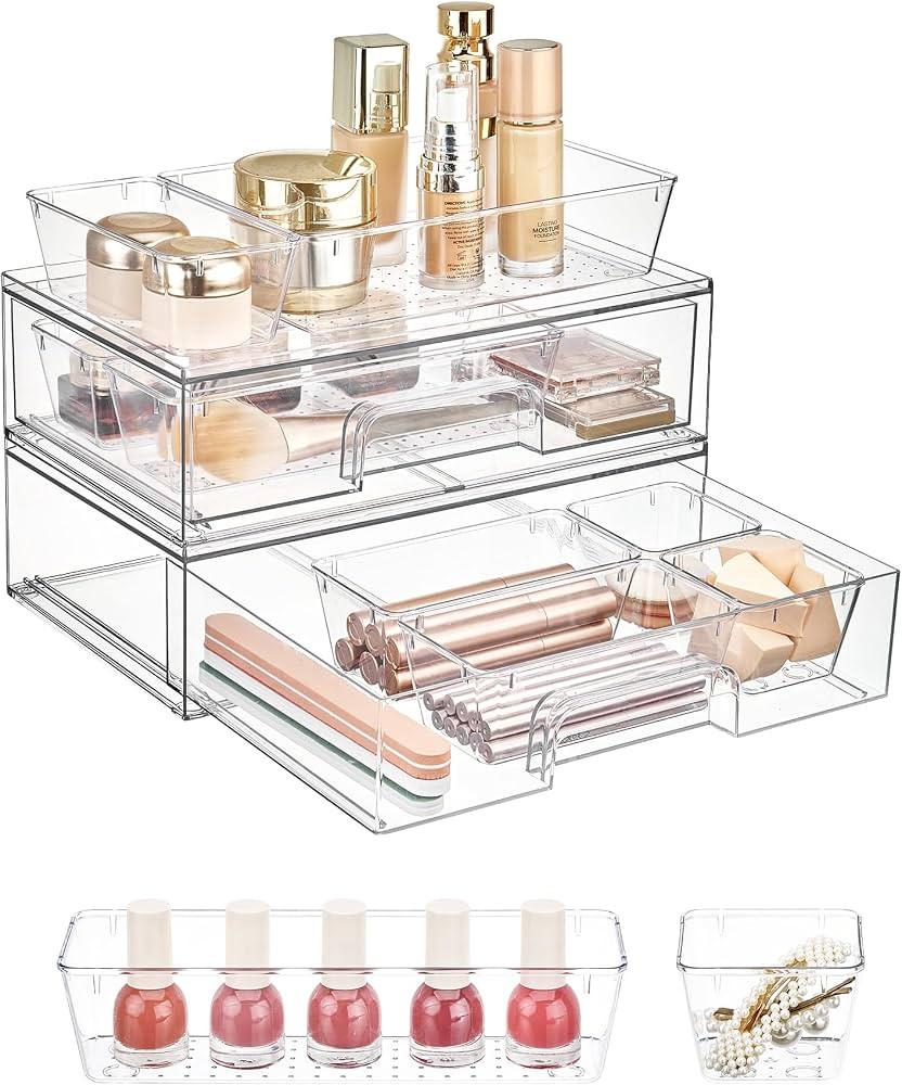 Vtopmart 12-Pack Clear Makeup Organizer Set with Drawer Organizer Bins | 2 Pack Stackable Storage... | Amazon (US)
