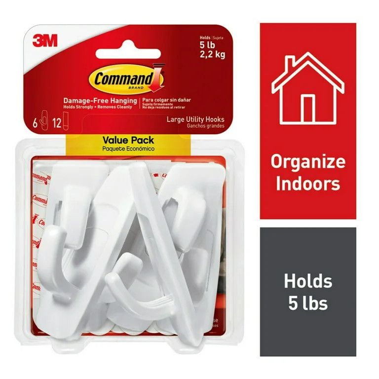 Command Large Utility Hooks, White, Damage Free Decorating, 6 Hooks and 12 Command Strips | Walmart (US)
