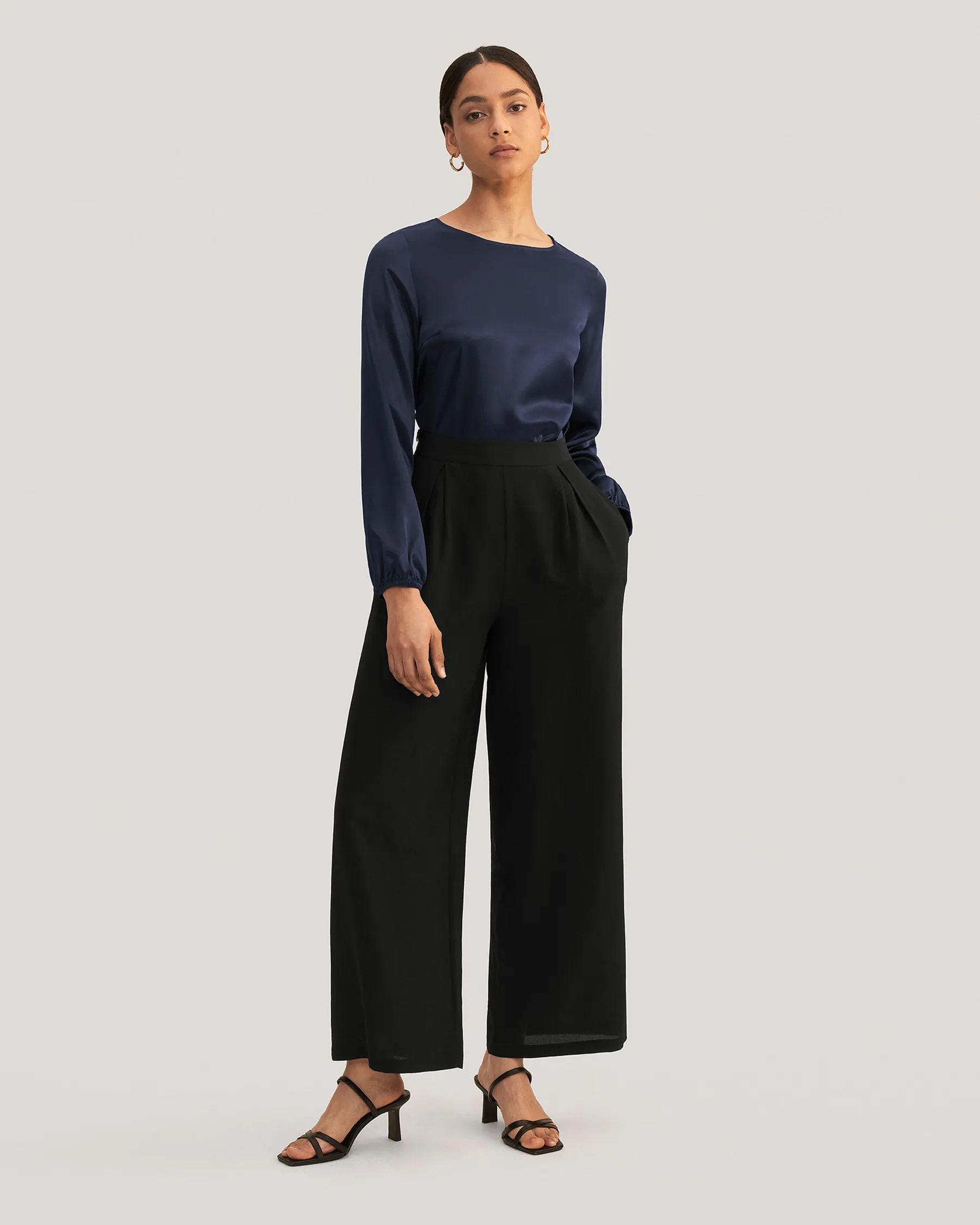 Smooth Silk Wide Leg Cropped Pants | LilySilk