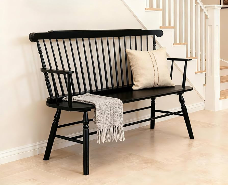 chairus Farmhouse Dining Bench with Spindle High Back & Armrest Wood Entryway Bench Rustic Vintag... | Amazon (US)