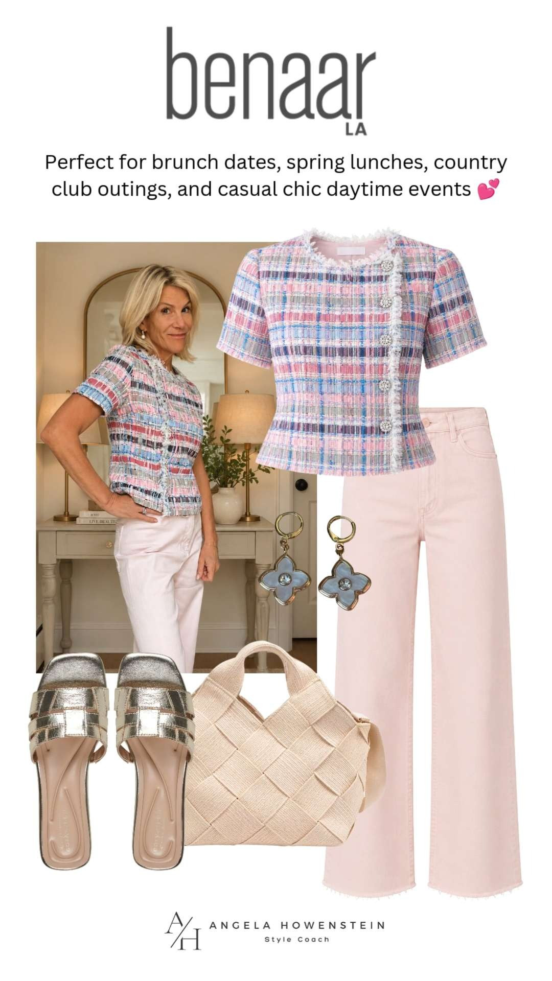 Chic Pink Denim and Tweed Top Outfit for Brunch and Spring Events.  

 #LTKootd #LTKSeasonal #LTKOver40