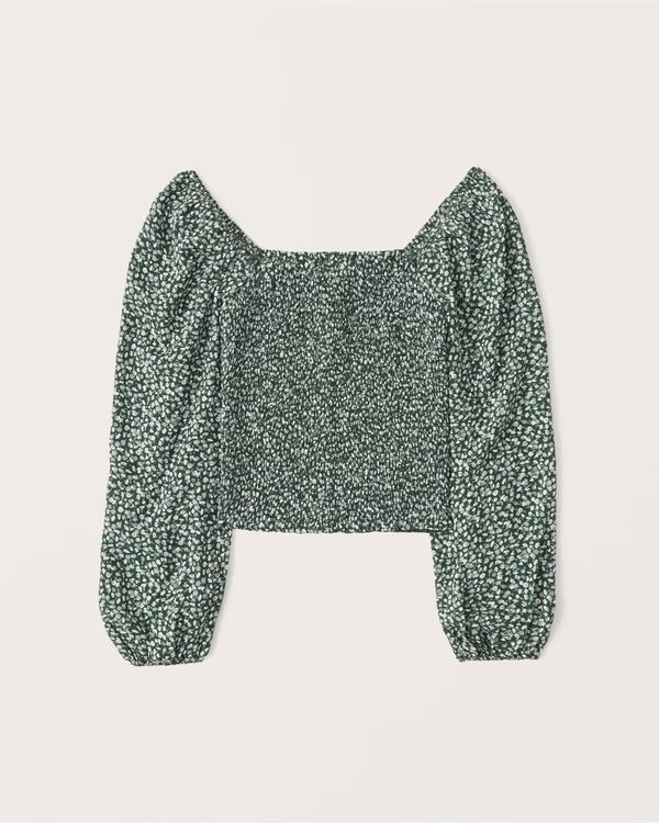 Women's Long-Sleeve Smocked Puff Sleeve Top | Women's Tops | Abercrombie.com | Abercrombie & Fitch (US)