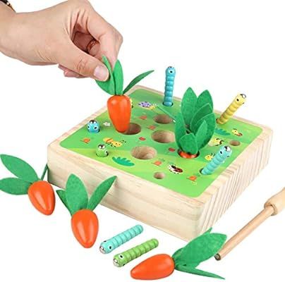 RECHIATO Montessori Toys for 1 Year Old, Carrot Shape Size Sorting Game, Wooden Montessori Toys f... | Amazon (US)