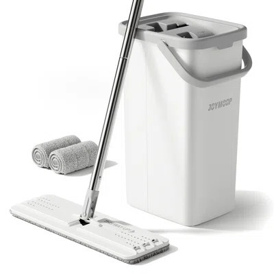 JOYMOOP Flat Squeeze Mop and Bucket Set, with 50" Mop Handle and 2 Grey Mricrofiber Pads | Wayfair North America