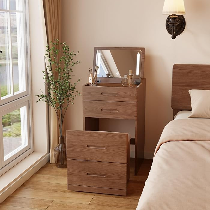 Solid Wood 3 in 1 Vanity Desk with Flip Top Mirror, No Assembly, Compact Vanity with Hidden Chair... | Amazon (US)