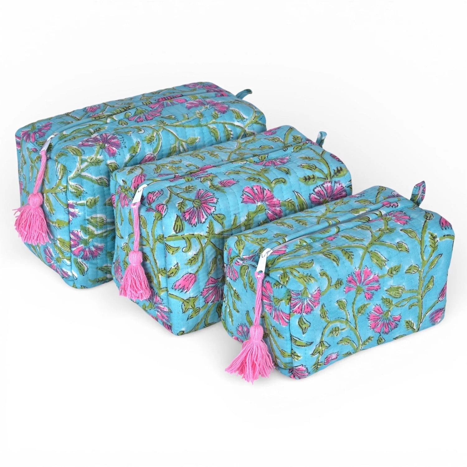 Vivanta Quilted Floral Block Print Makeup Bag Set of 3 – Cotton Travel Toiletry and Makeup Orga... | Walmart (US)