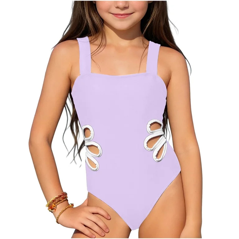 DAETIROS Girls One Piece Swimsuit Purple, Quick Dry Chlorine Resistant Bathing Suit for Kids, Fas... | Walmart (US)