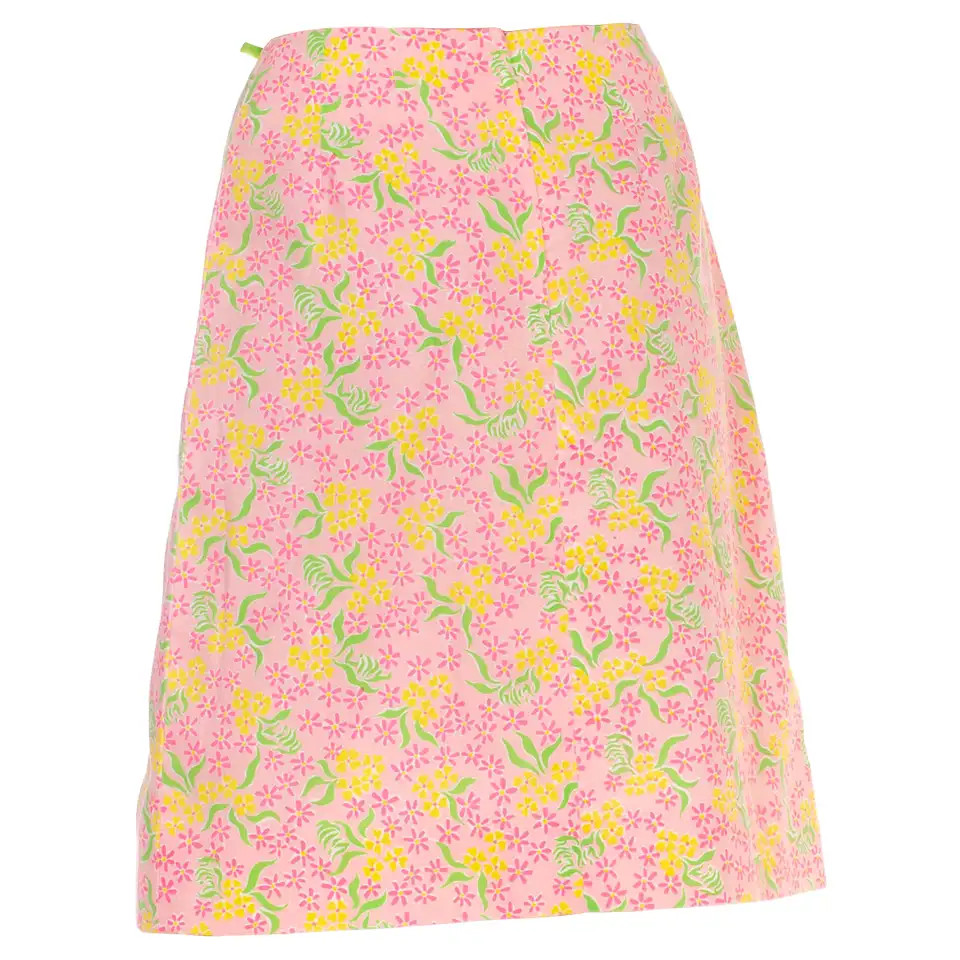 1960S Lilly Pulitzer Light Pink & Green Cotton Floral Lace Trim Skirt | 1stDibs