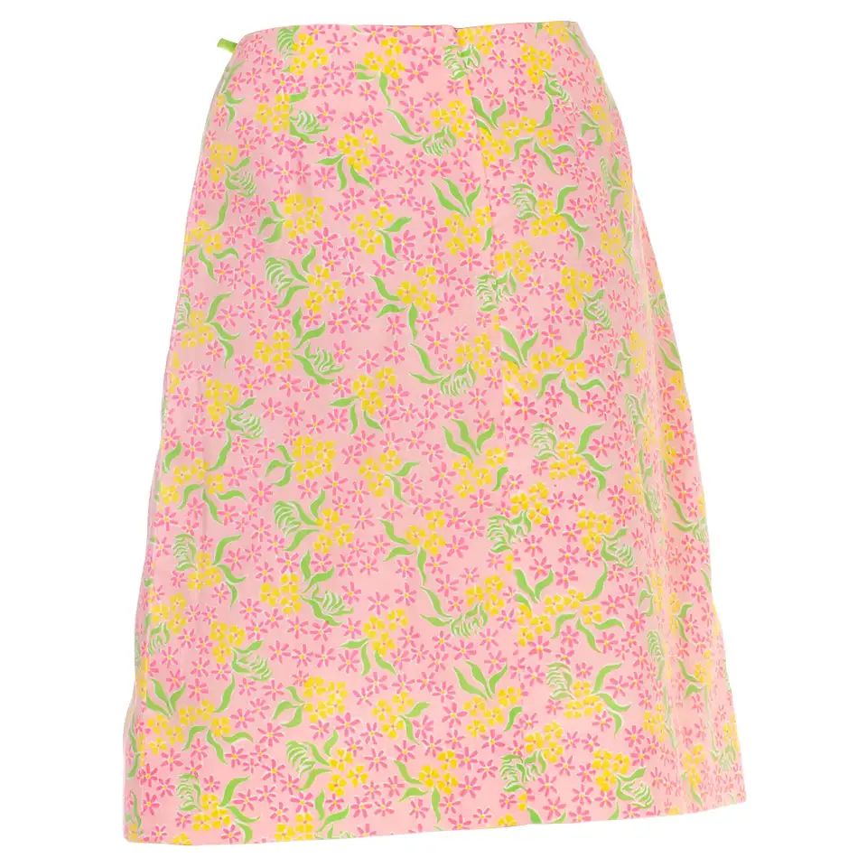 1960S Lilly Pulitzer Light Pink & Green Cotton Floral Lace Trim Skirt | 1stDibs
