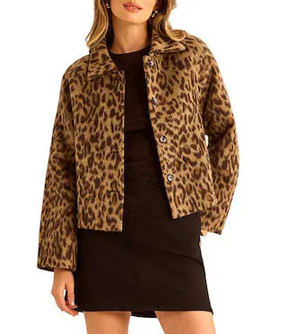 Vince Camuto Mohair Leopard Print Point Collar Long Sleeve Button Front Jacket | Dillard's | Dillard's