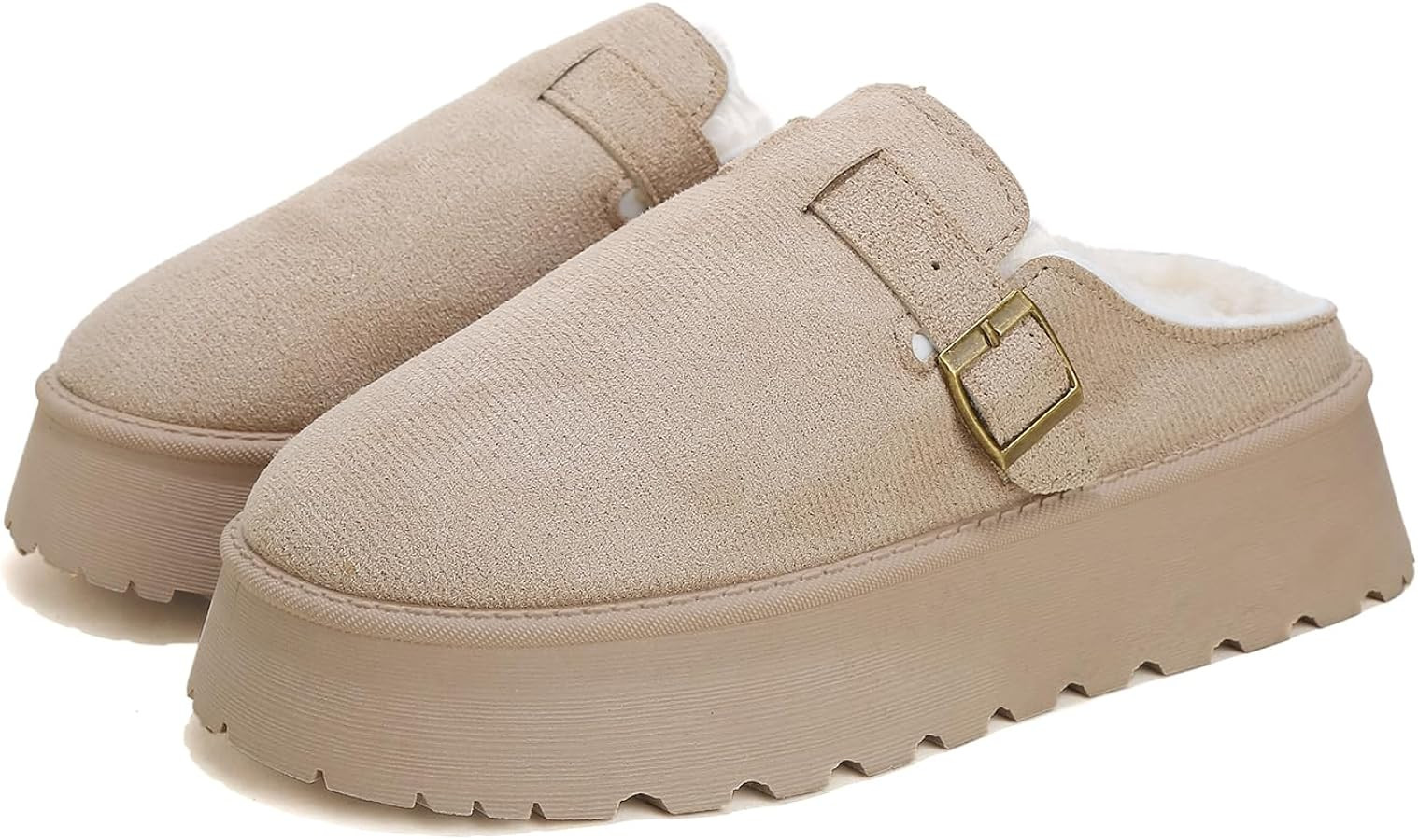 Women's Platform Fur-lined Slippers, Short Ankle Snow Boots Comfortable Slip-on Winter Mini Boots... | Amazon (US)