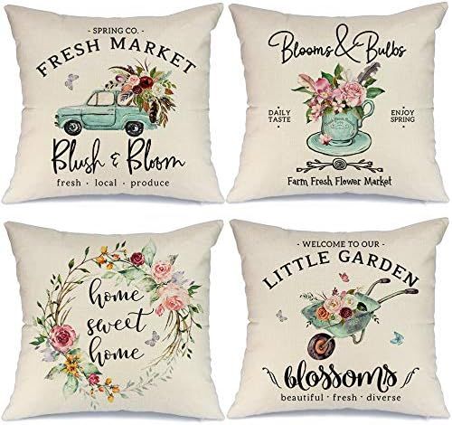 AENEY Spring Decor Pillow Covers 18x18 Set of 4 Farmhouse Spring Decorations for Home Spring Wrea... | Amazon (US)
