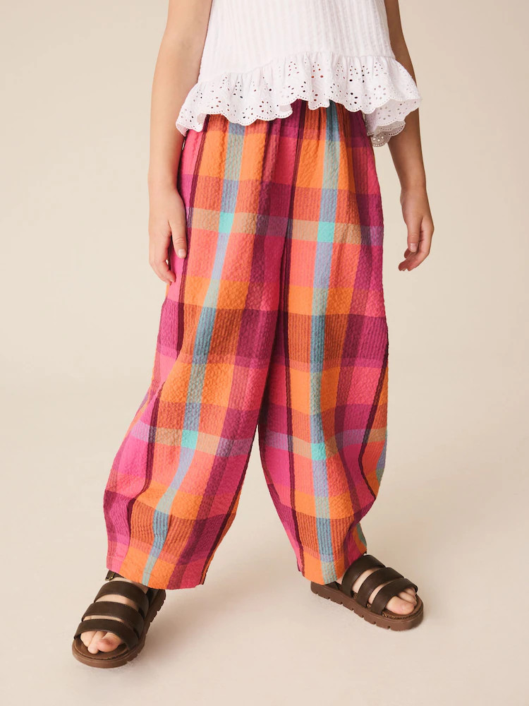 Bright Seersucker Check Pullon Barrel Trousers (3-16yrs) | Next US