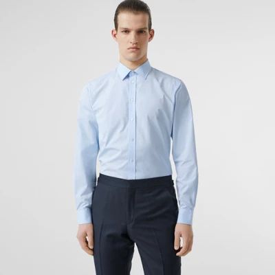 Slim Fit Monogram Motif Cotton Poplin Shirt in Pale Blue - Men | Burberry United States | Burberry (US)