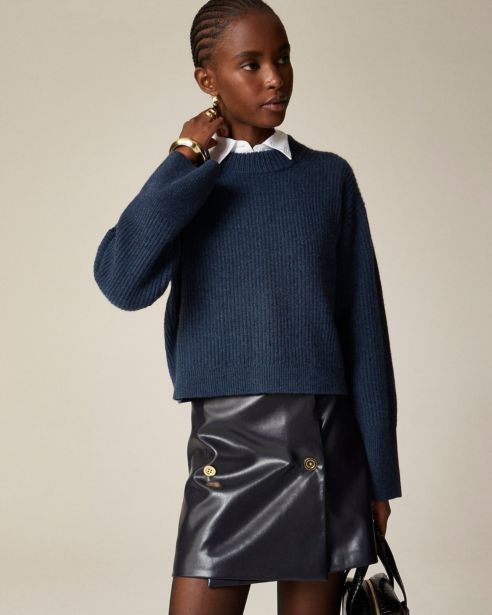 Ribbed cashmere cropped crewneck sweater | J. Crew US